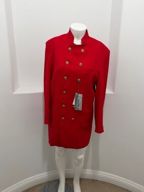 PAITANO Vintage  80s Red Double-Breasted Long Red Jacket Coat Medusa Buttons 44